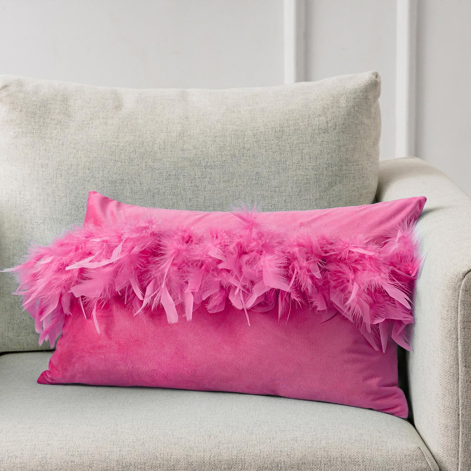 Pink shop feather cushion