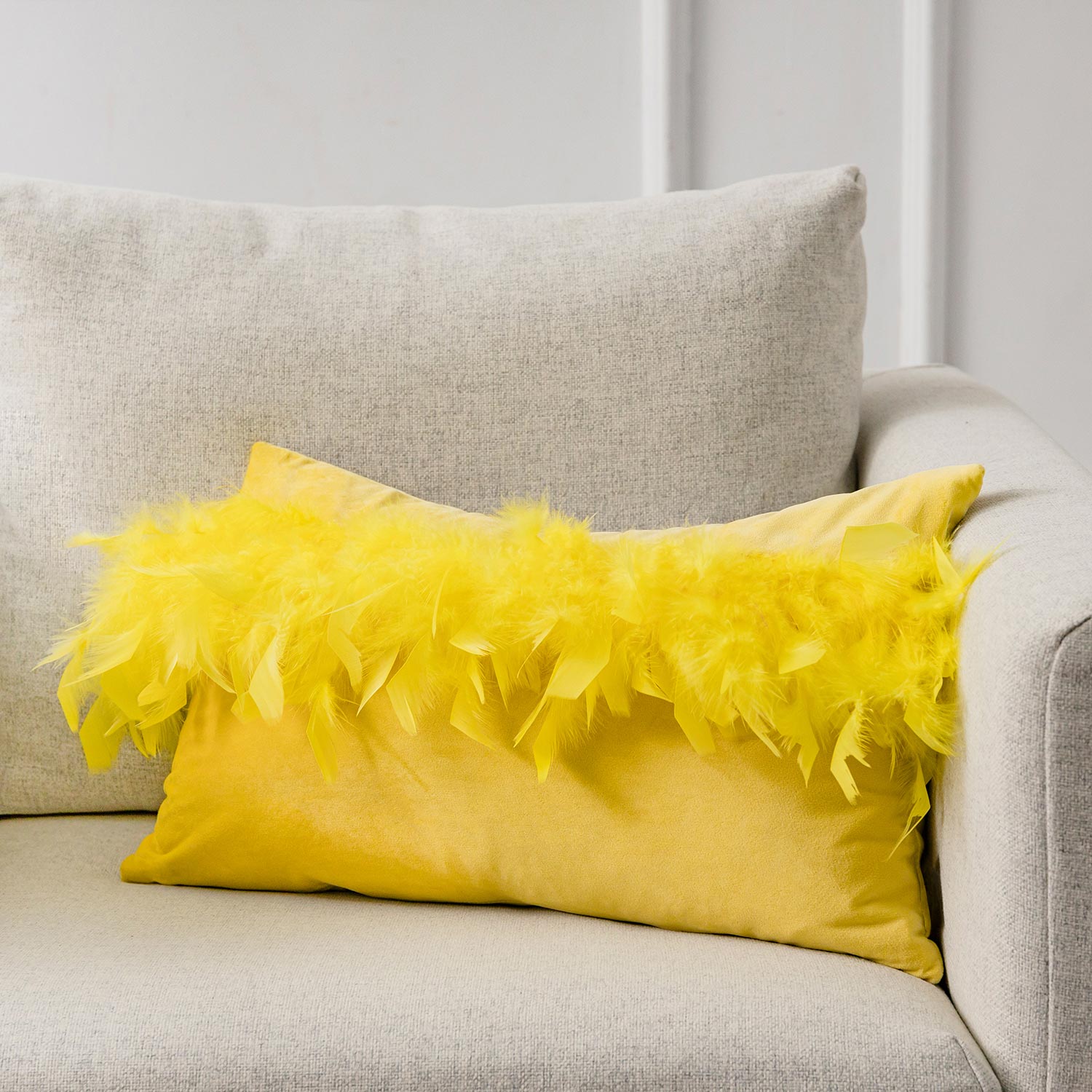 Yellow fur throw online pillow